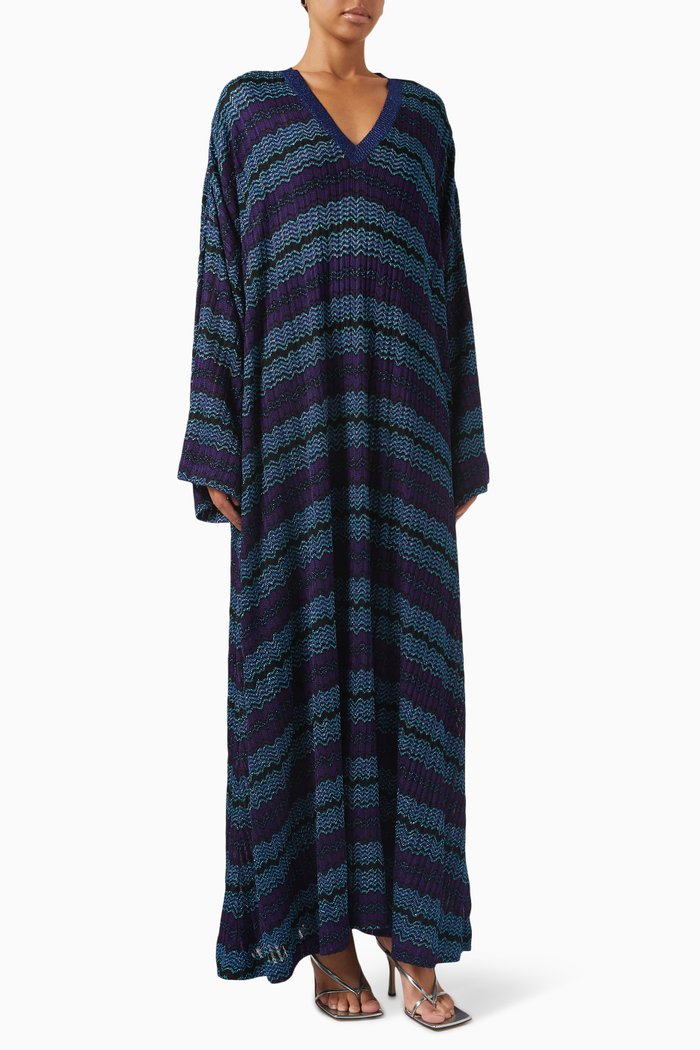 

V-neck Maxi Kaftan in Viscose-blend Knit, Multicolour
