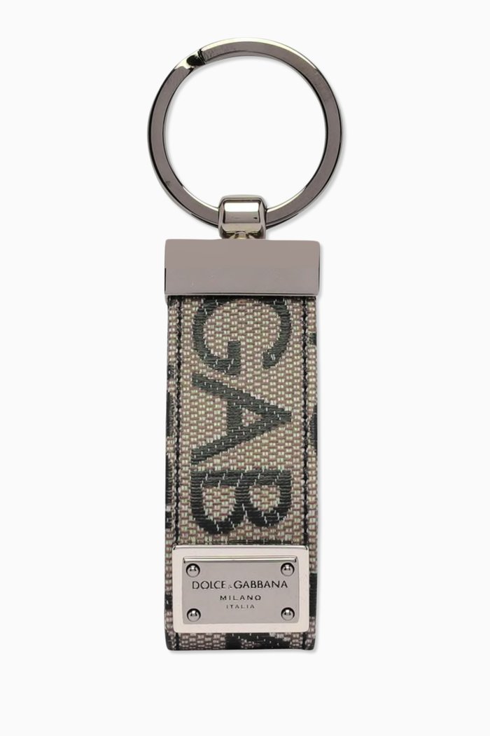 

Logo Jacquard Key Ring in Coated-canvas & Leather, Brown
