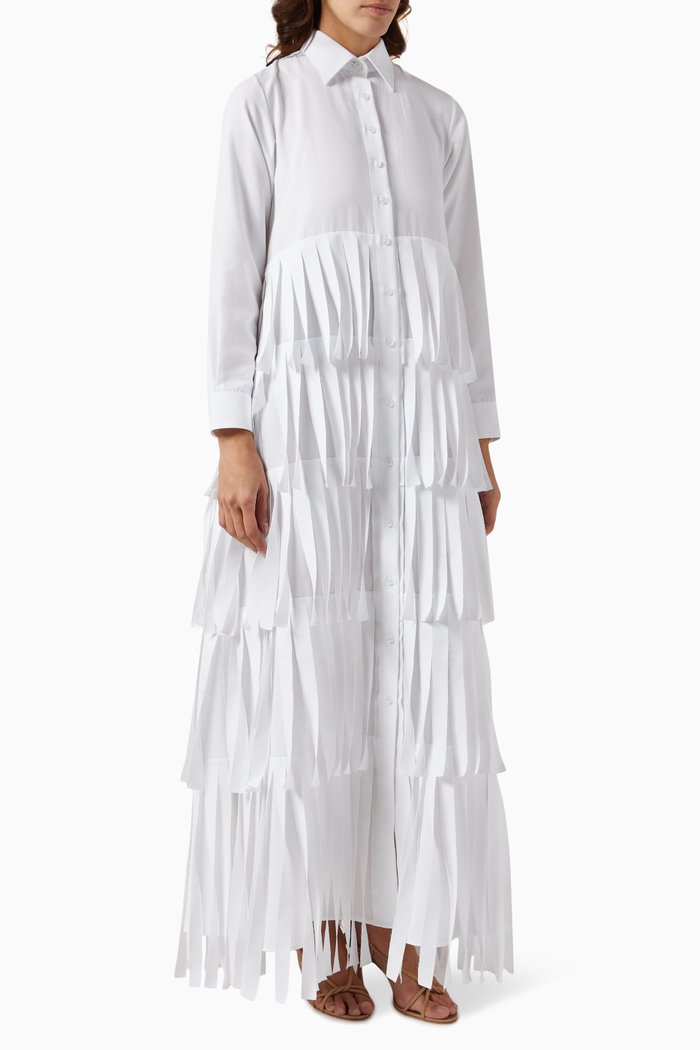 

Shredded Shirt Dress in Cotton Blend, White