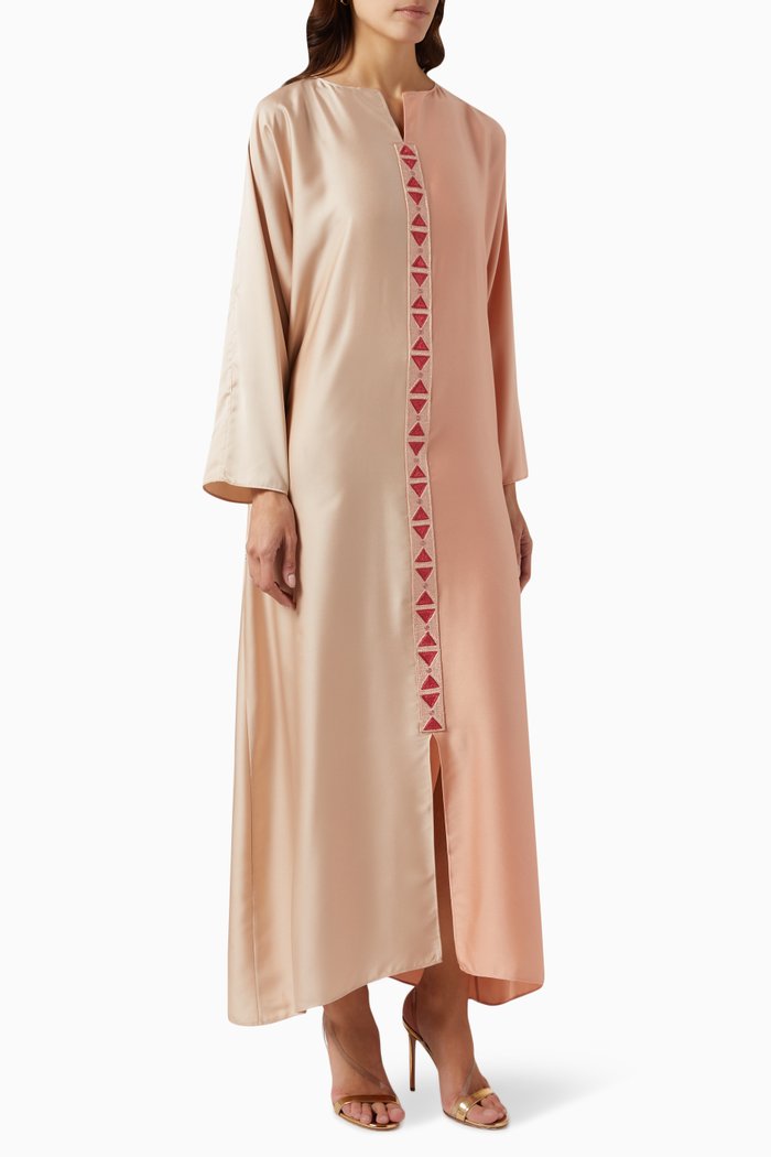 

Two-tone Embroidered Kaftan in Velvet-satin, Pink