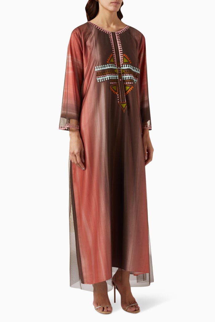 

Embroidered Kaftan in Tulle & Satin, Red