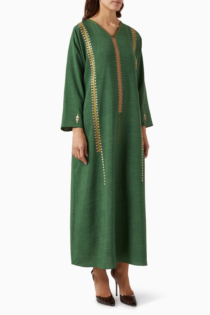 

Embroidered Kaftan in Millanch, Green