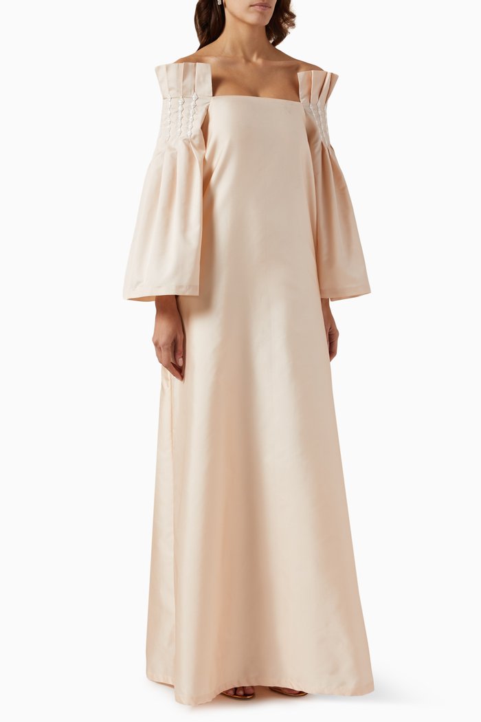 

Pleated Sleeve Dress, Neutral