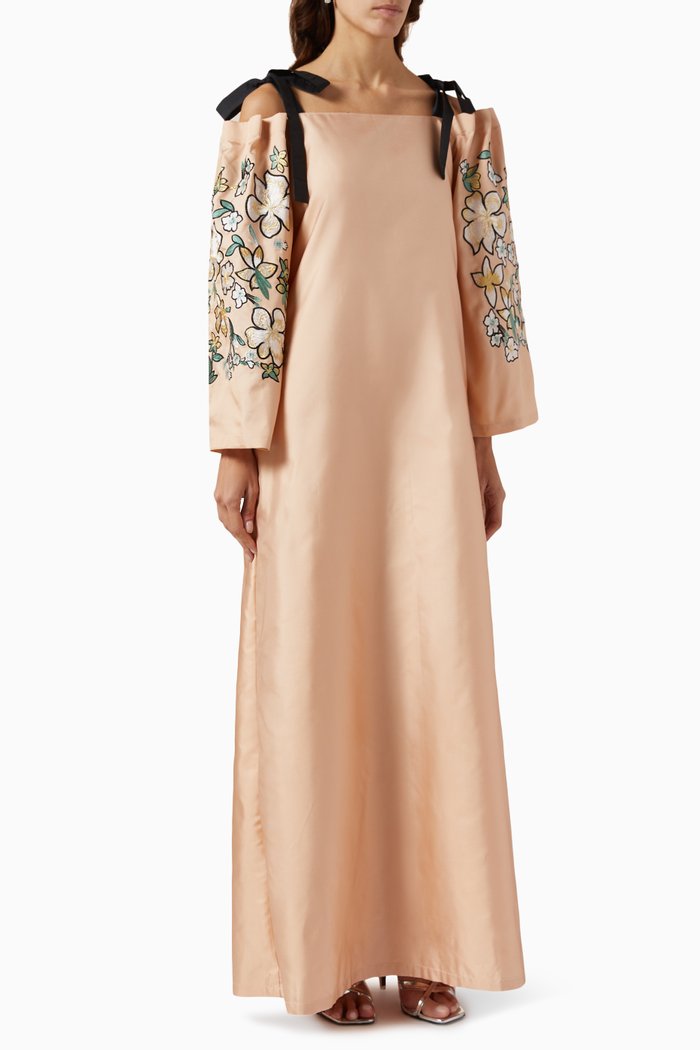 

Embroidered Off-shoulder Dress, Pink