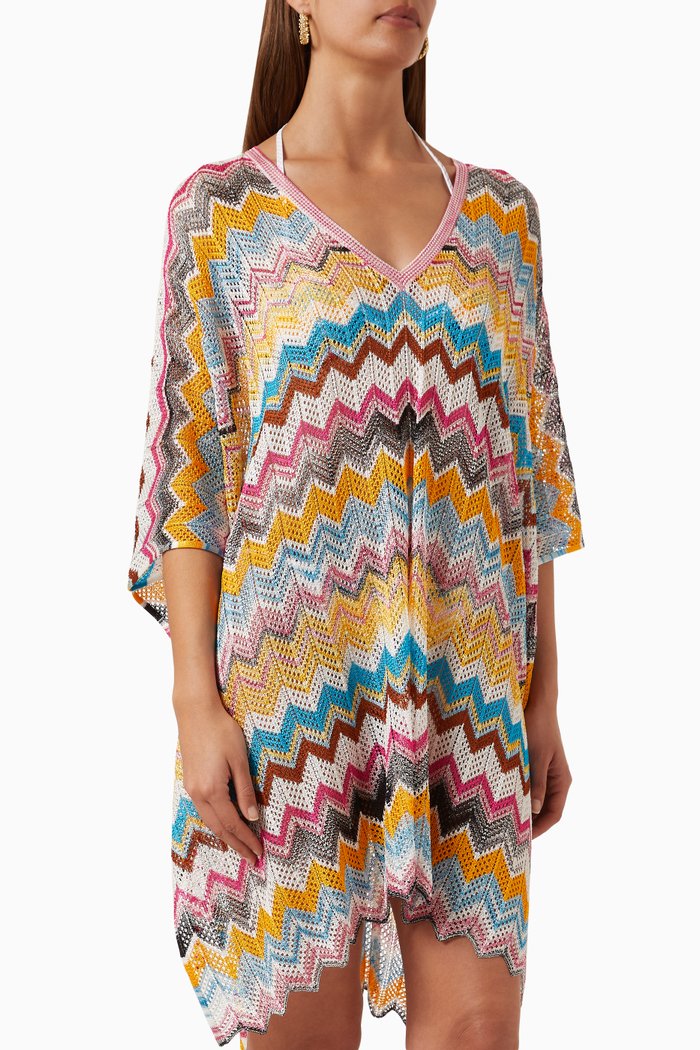 Zig-zag Patterned Mini Cover-up in Viscose-knit, Multicolour