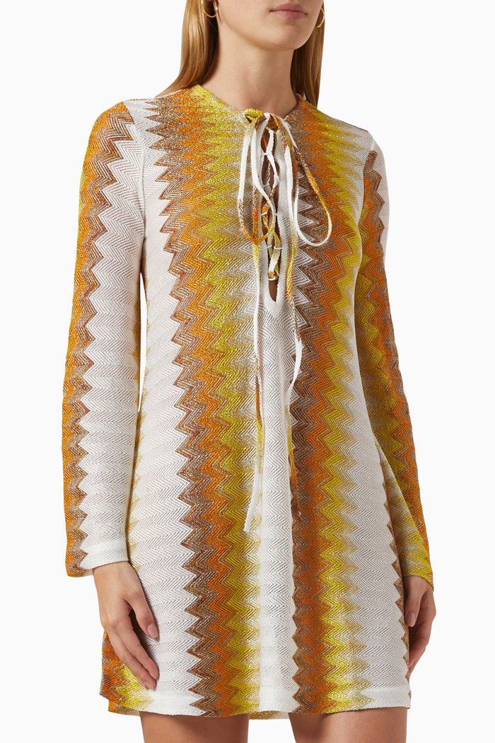

Printed Mini Dress in Viscose Knit, Yellow