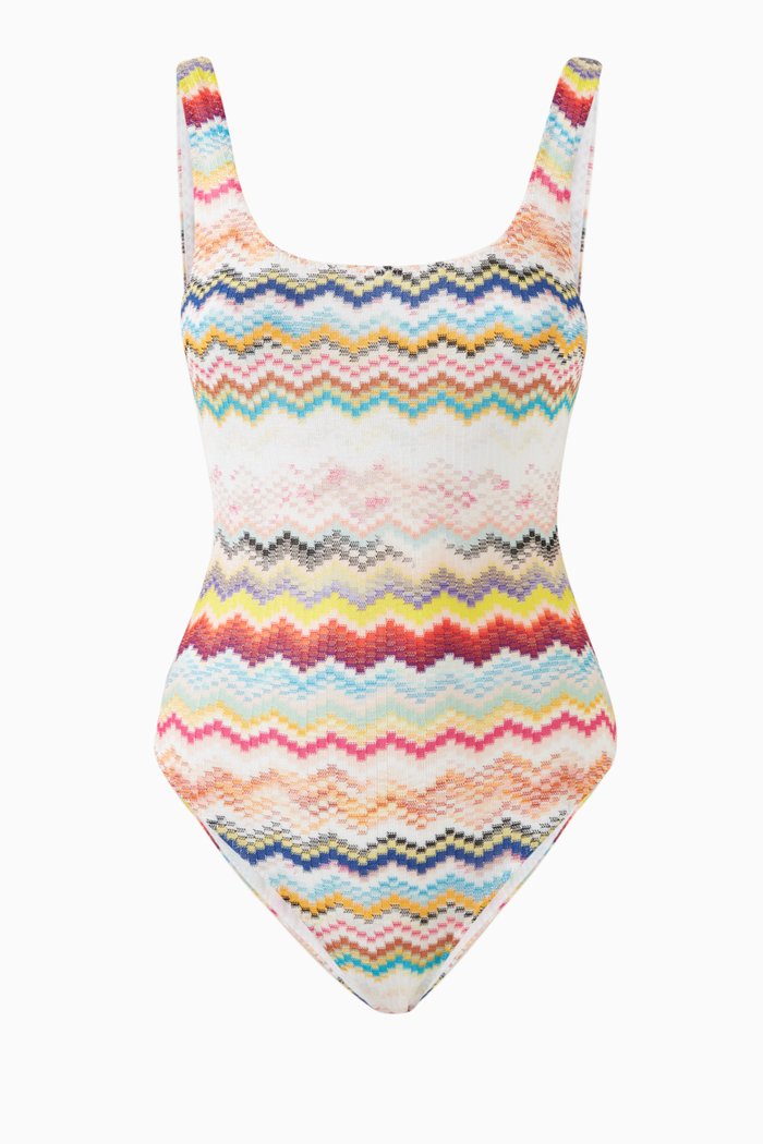 Striped One-piece Swimsuit in Knit, Multicolour