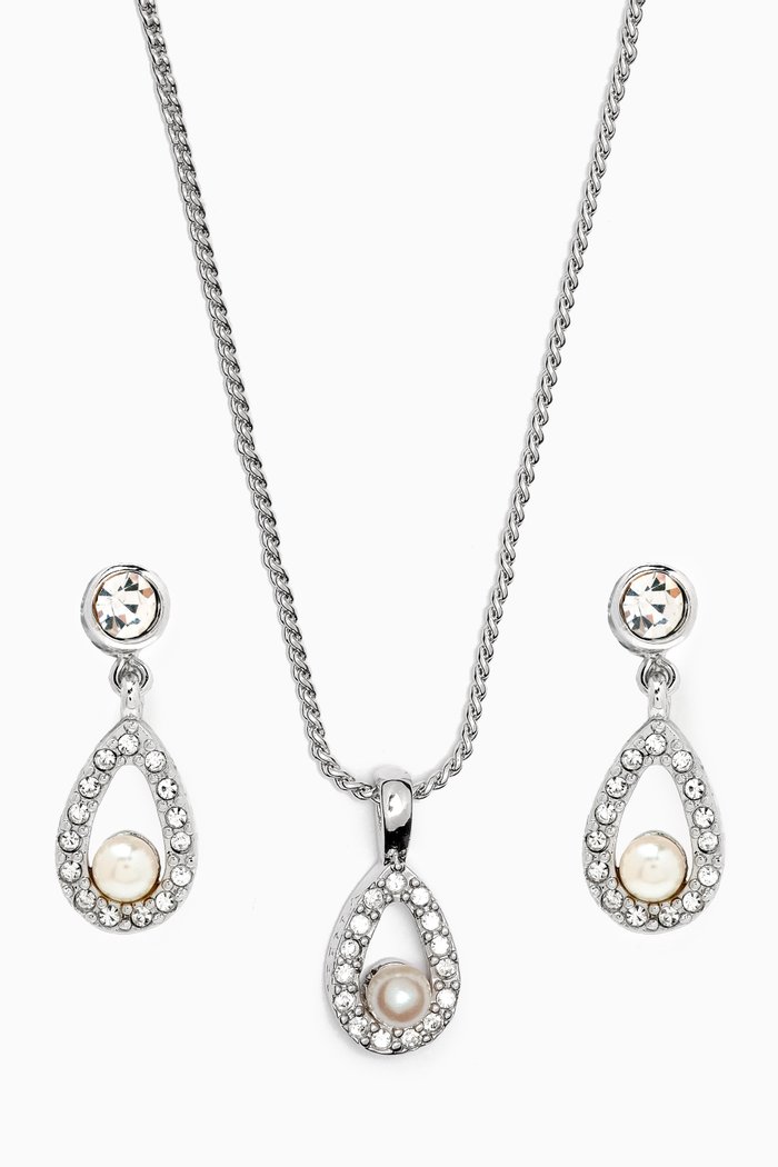 

1980s Vintage Nina Ricci Necklace & Earrings Set, Silver