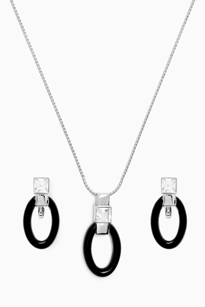 

1980s Vintage Nina Ricci Necklace & Earrings Set, Black