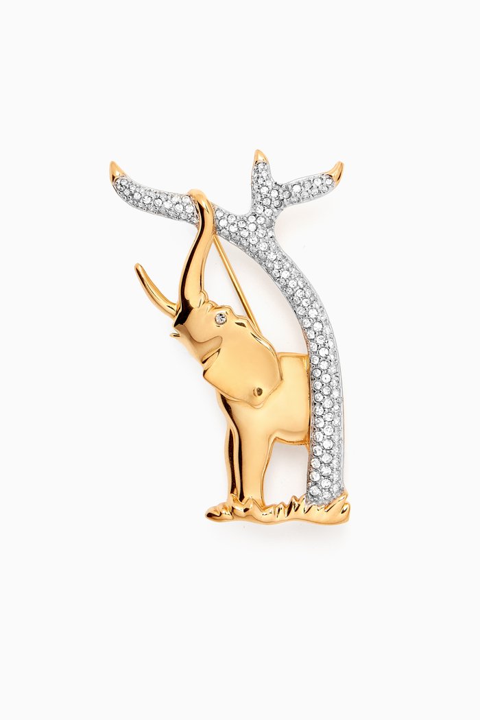 

1990s Vintage Swarovski Elephant Brooch, Gold
