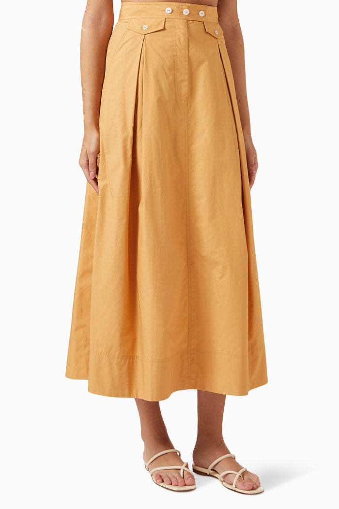 

Kohala Pleat Midi Skirt in GOTS Certified Organic Cotton, Brown