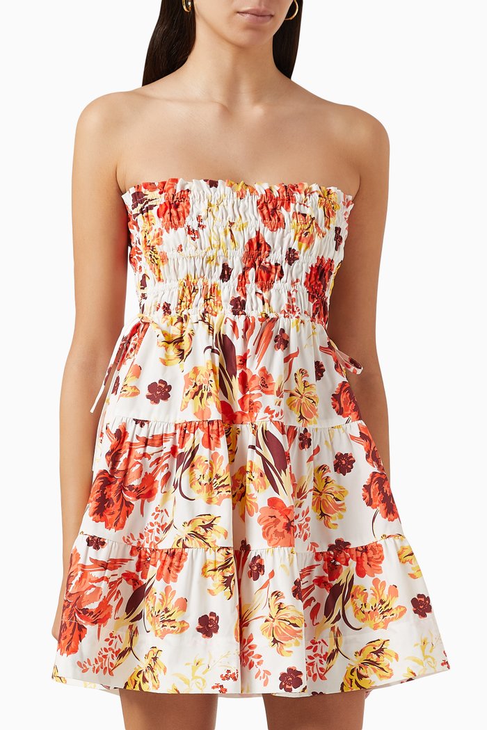 

Kalani Shirred Strapless Mini Dress in Cotton, Multicolour