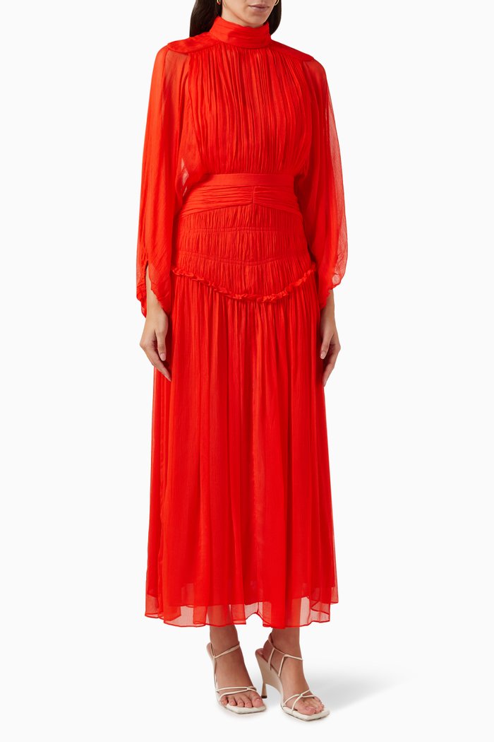 

Leilani Ruched Midi Dress in Viscose, Orange