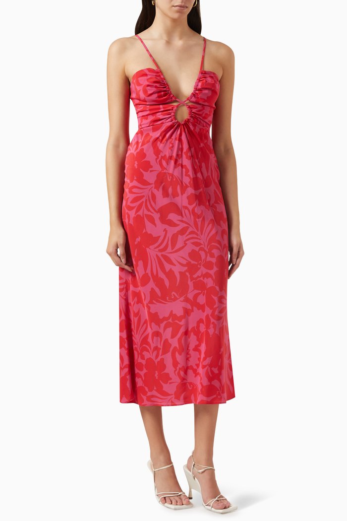 

Portea Keyhole Lace-front Midi Dress in Silk, Pink