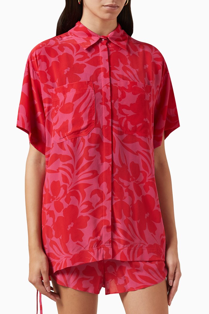 

Portea Short-sleeve Relaxed Shirt in Silk, Pink