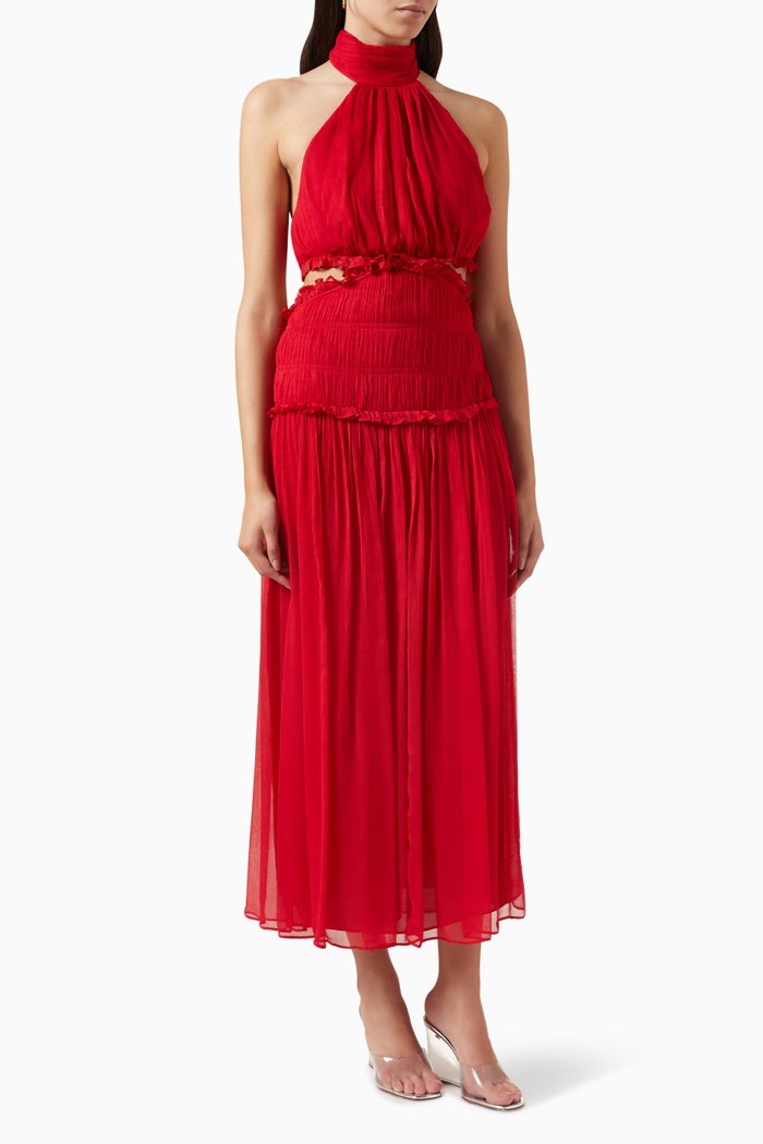 

Marquis Open-back Maxi Halter Dress in Viscose, Red