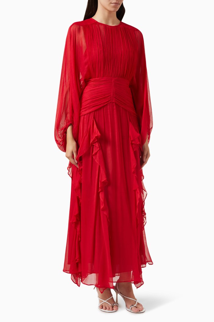 

Marquis Ruched Maxi Dress in Viscose, Red