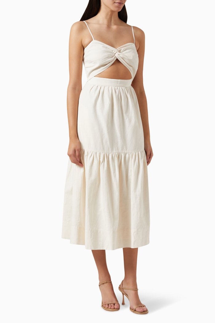 

Cecilia Twist Bodice Midi Dress in Linen, Neutral