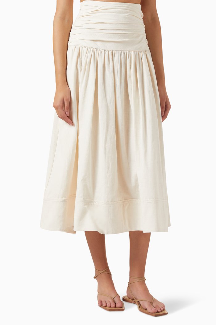 

Cecilia Gathered Midi Skirt in Linen-blend, Neutral