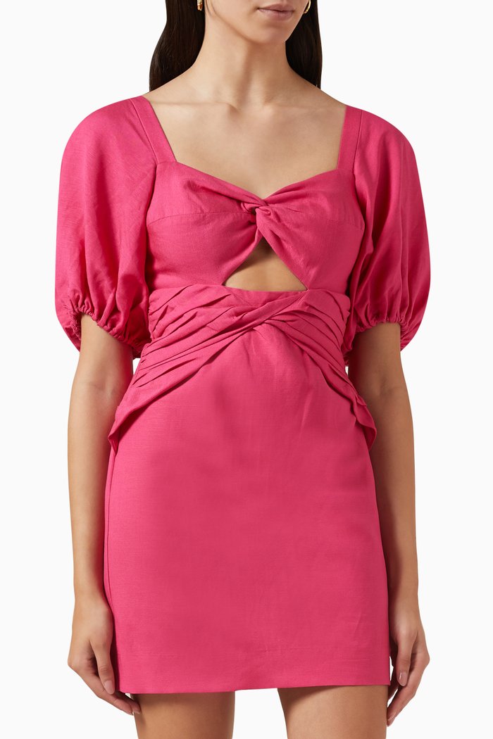 

Joanine Double Twist Mini Dress in Linen-blend, Pink