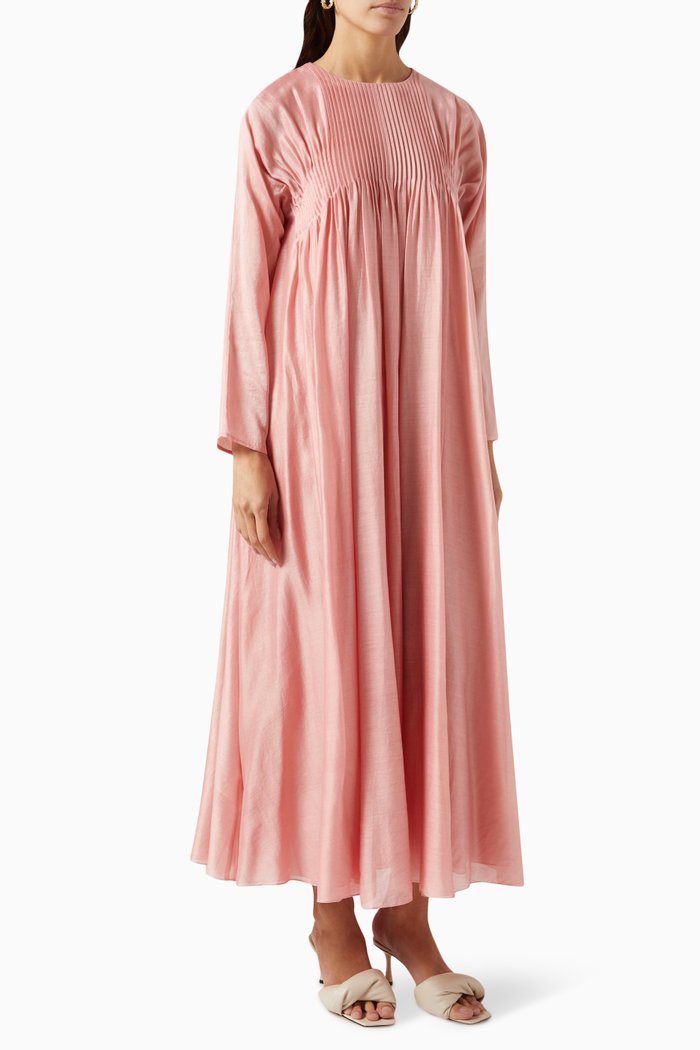

Flared Pintuck Dress in Chanderi Silk, Pink