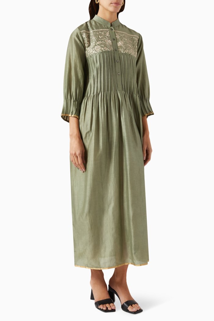 

Embroidered Dress in Chanderi Silk, Green