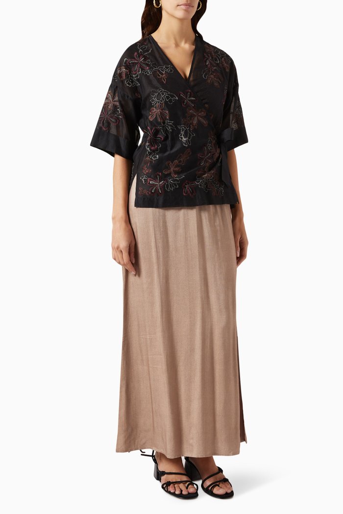 

Sheer Wrap Top & Textured Dress Set in Chanderi Silk, Neutral