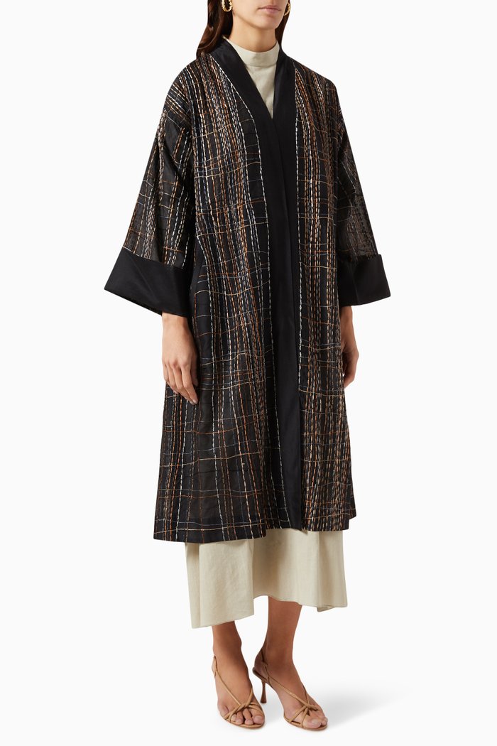 

Forest Embroidered Jacket & Tunic Set in Chanderi Silk & Cotton, Grey