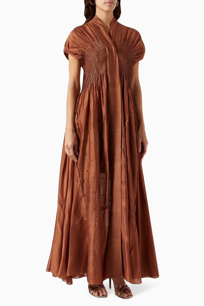 

Flared Dress in Silk Chanderi, Brown