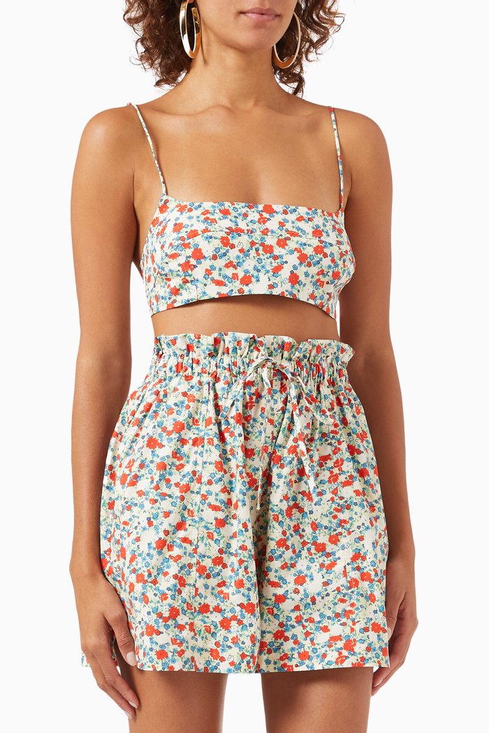 

Ulani Shirred Tie-back Bralette in Cotton Poplin, Multicolour