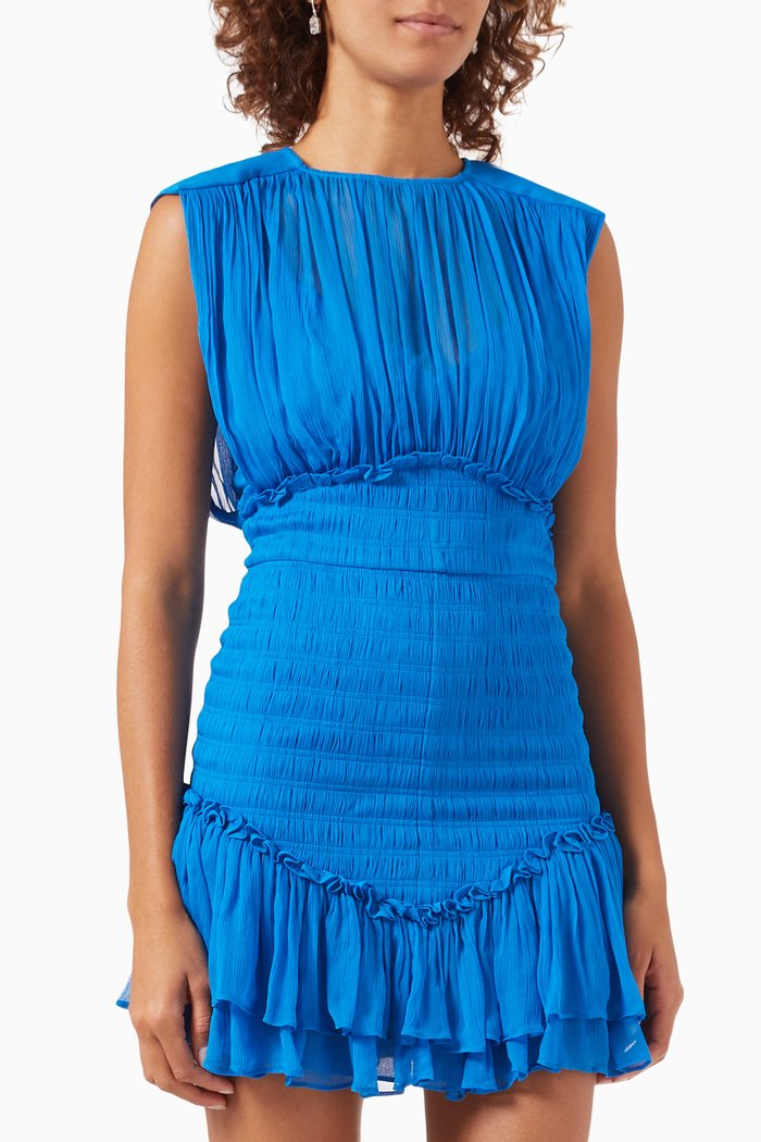 

Leilani Round-neck Mini Dress in Viscose Chiffon, Blue