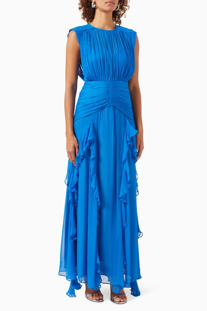 

Leilani Round-neck Sleeveless Maxi Dress in Viscose Chiffon, Blue