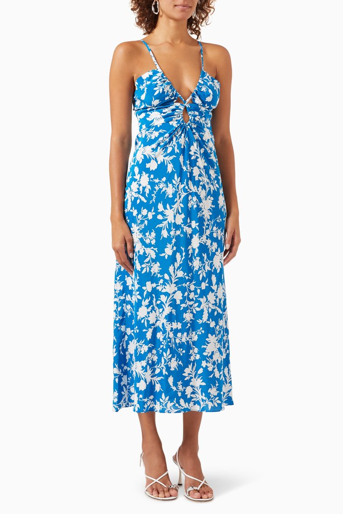 

Laysan Keyhole Lace-front Midi Dress in Silk, Blue