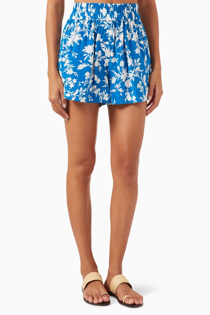 

Laysan Curved-hem Shorts in Silk, Blue