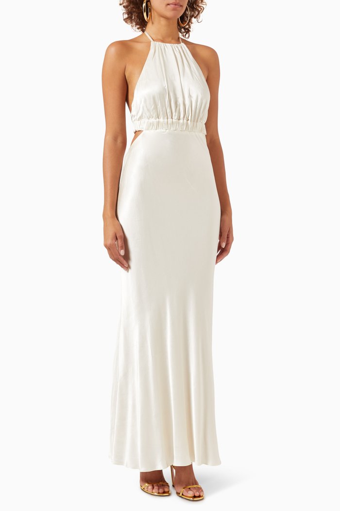

Milo Ruched Open-back Halter Dress in LENZING™ EcoVero™ Blend, White