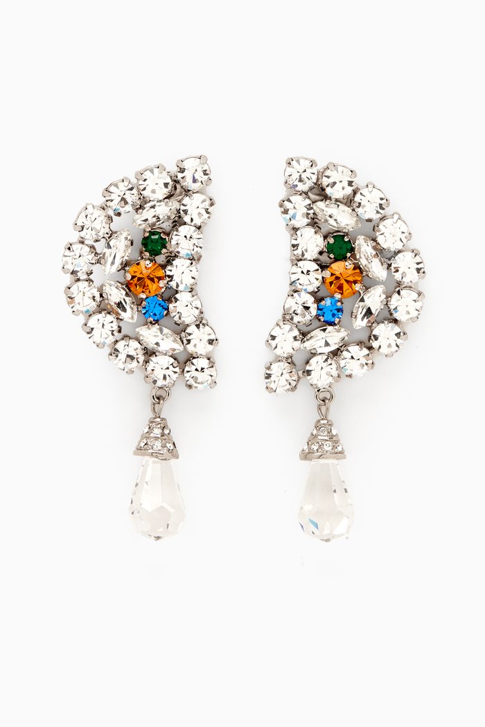 

Crystal Halfmoon Drop Earrings in Brass, Multicolour