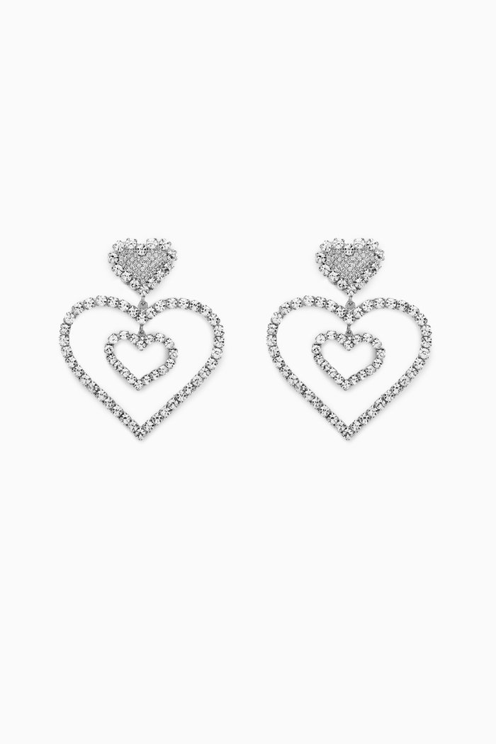 

Crystal Heart Earrings in Brass, Silver