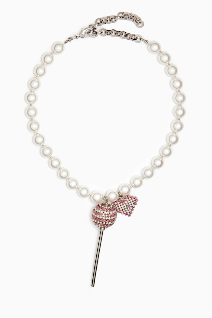 

Crystal Lollipop Pearl Necklace in Brass, White