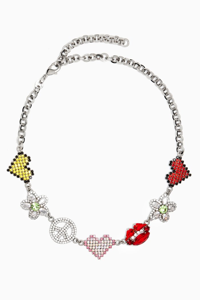 

Crystal Charm Choker in Brass, Silver
