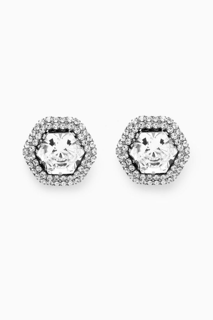 

Round Crystal Stud Earrings in Metal, Silver