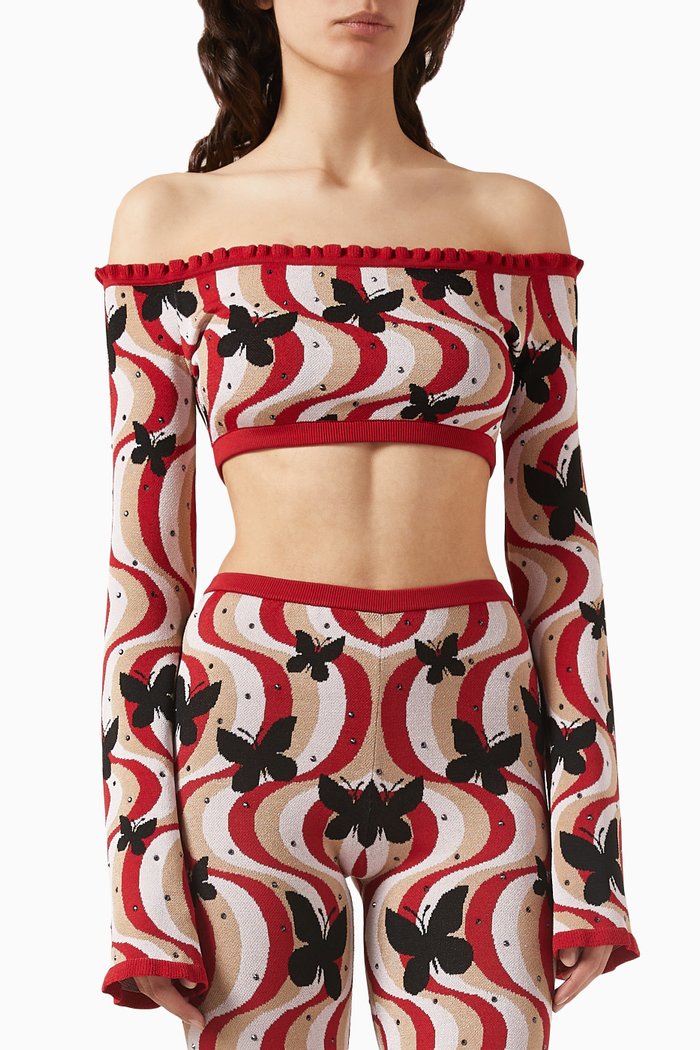 

Printed Crop Top in Jacquard, Multicolour