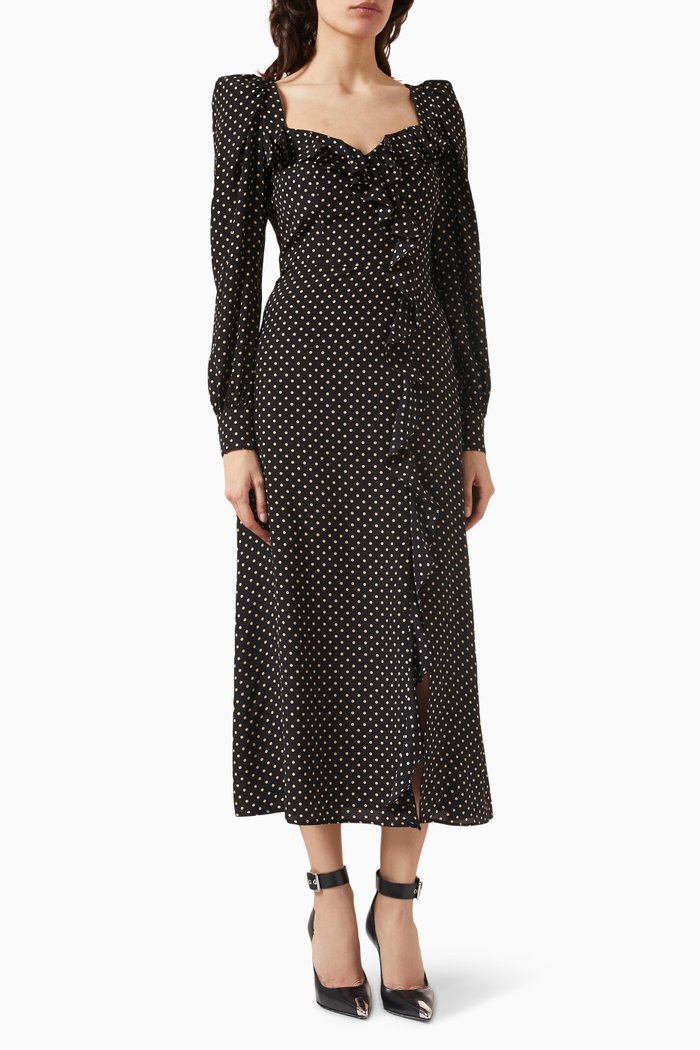 

Polka Dot Midi Dress in Silk, Black