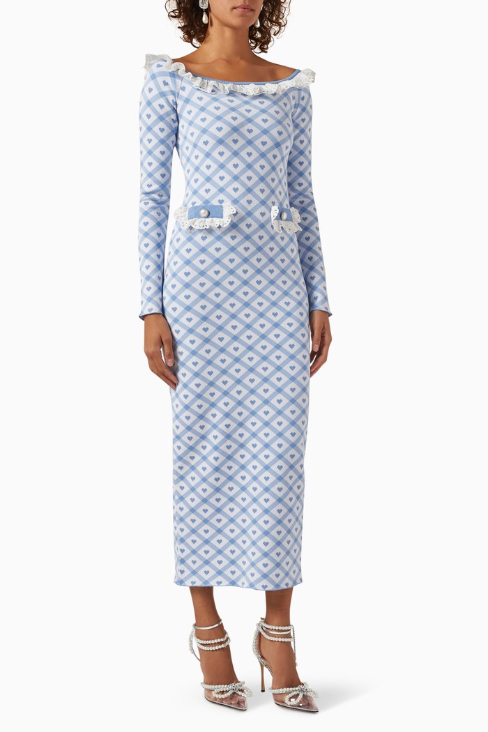

Checked Jacquard Midi Dress in Knit, Blue