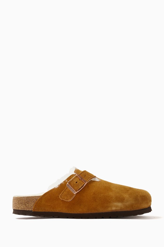 

Boston Shearling Narrow Clogs in Suede Leather, Brown