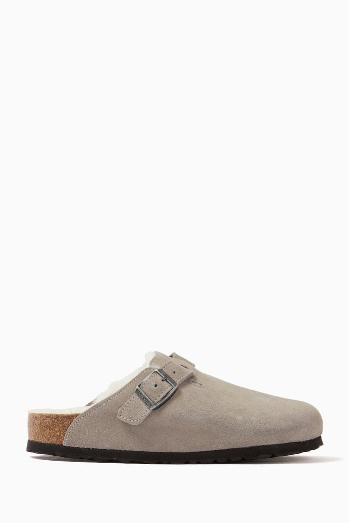 

Boston Shearling Narrow Clogs in Suede Leather, Grey
