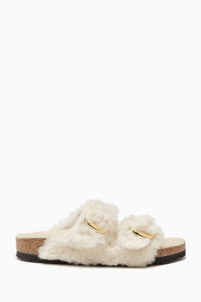 

Arizona Big Buckle Sandals in Shearling Leather, Neutral