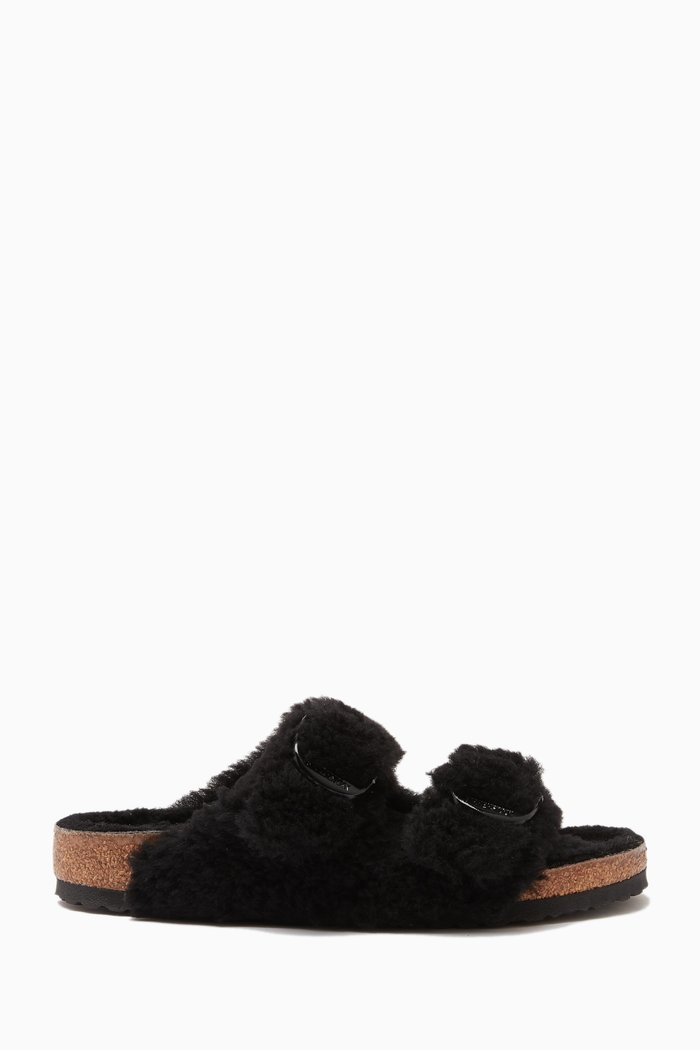 

Arizona Big Buckle Sandals in Shearling Leather, Black