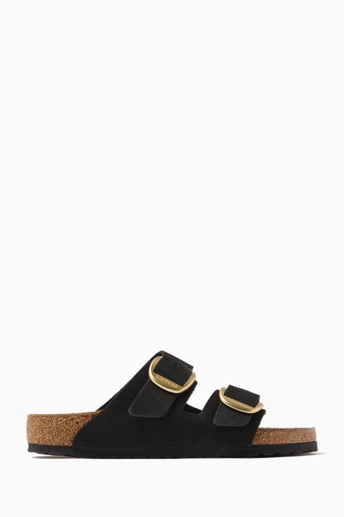 

Arizona Big Buckle Sandals in Nubuck Leather, Black
