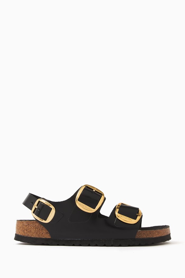 

Milano Big Buckle Sandals in Suede, Black