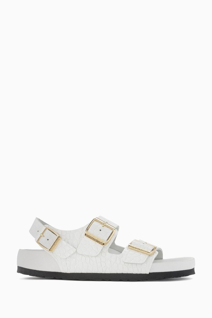 Milano Rivet Sandals in Embossed Leather, White